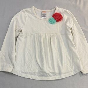Gymboree - 3T - Cream Long Sleeve Kids Top with Floral Details